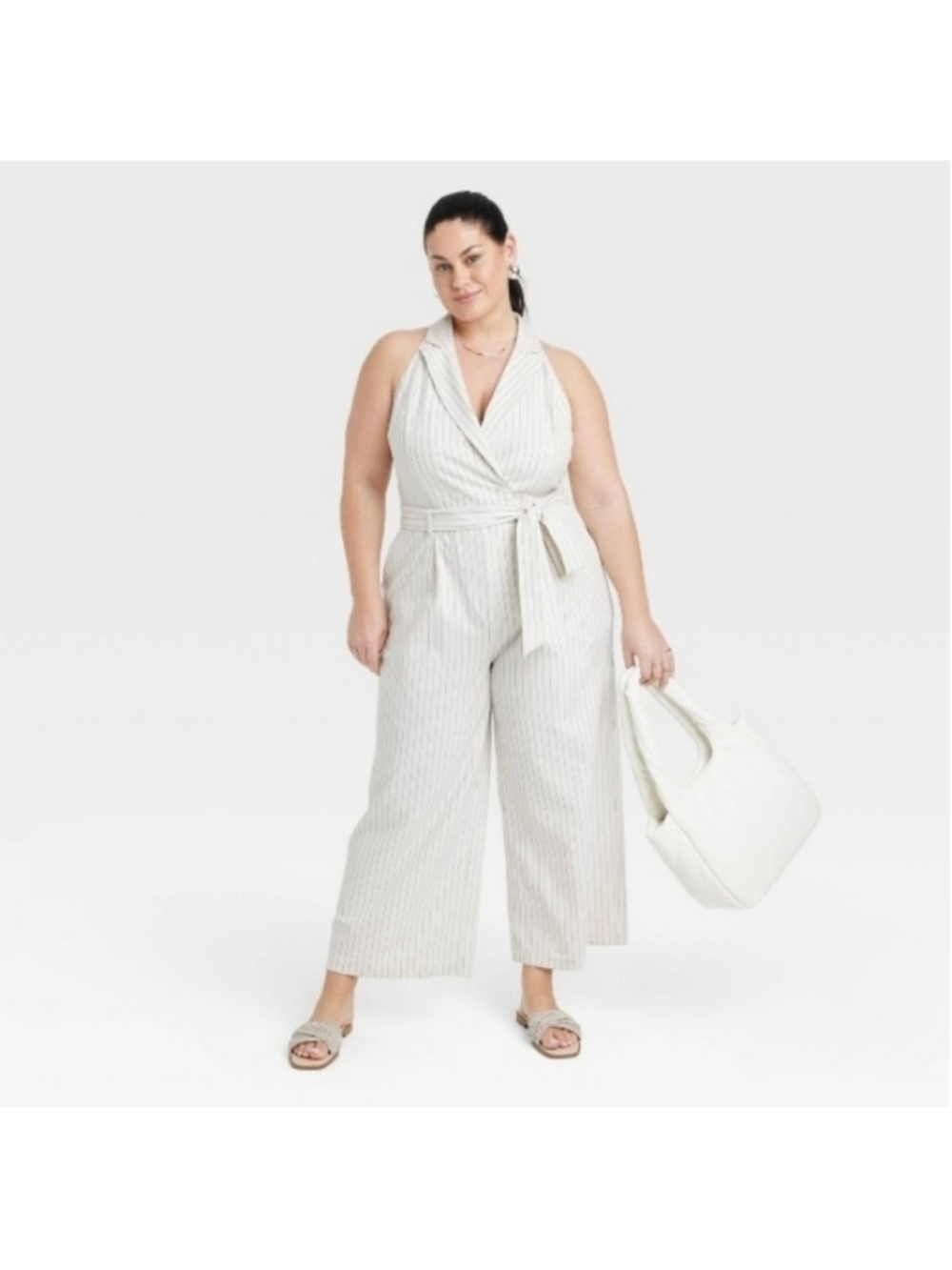 Women's A New Day Striped Jumpsuit, Plus 4X, Beige and Black